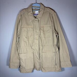 Gap Womens XL Tan Khaki Utility Jacket Shirt Collar Military Field Coat 520809